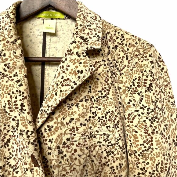 Sigrid Olsen Jacket Size 4 Very Fine Corduroy Brown Micro Floral‎ Button Pocket - Picture 5 of 7